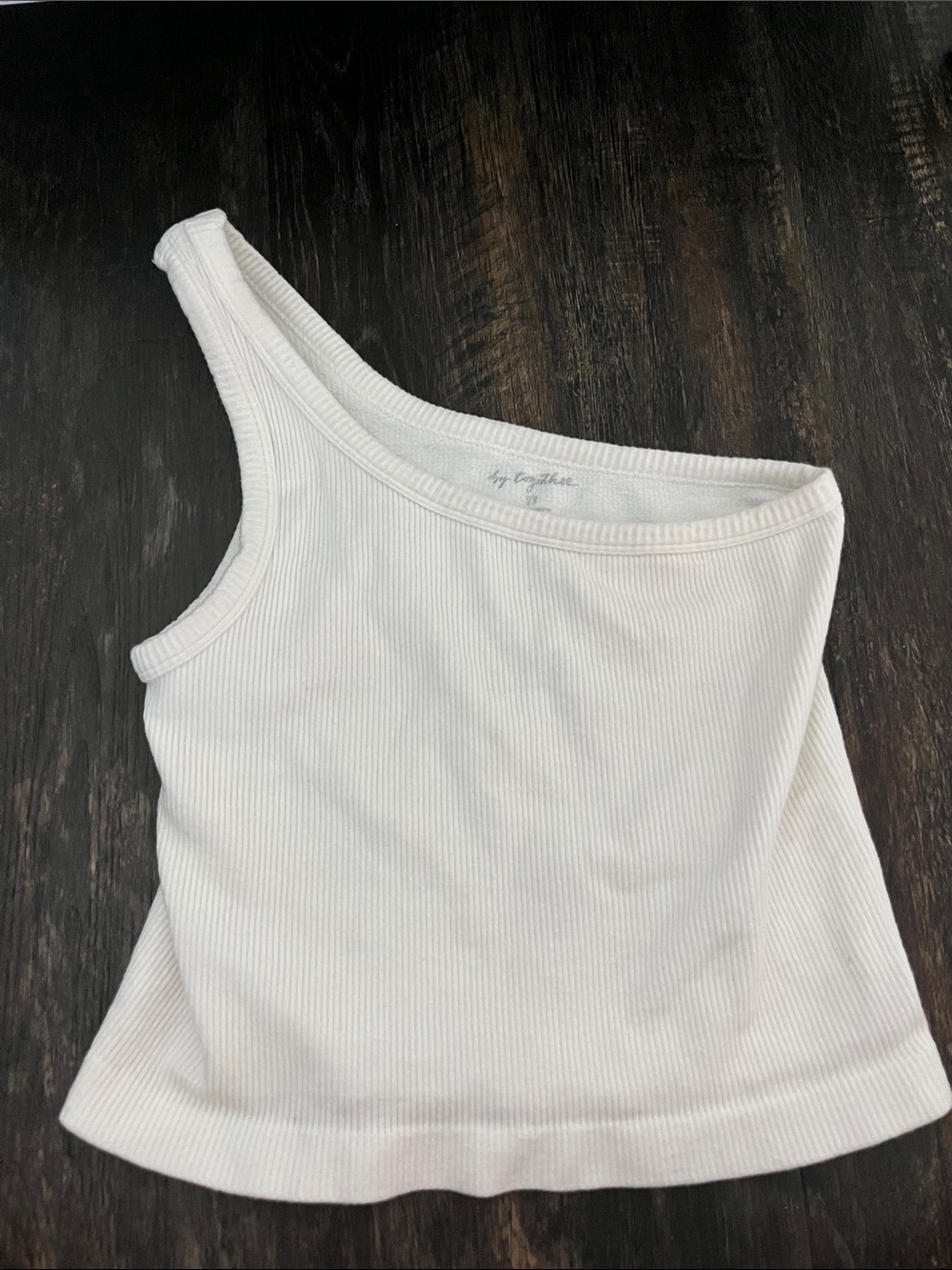 One-Shoulder Ribbed Tank Top - White
